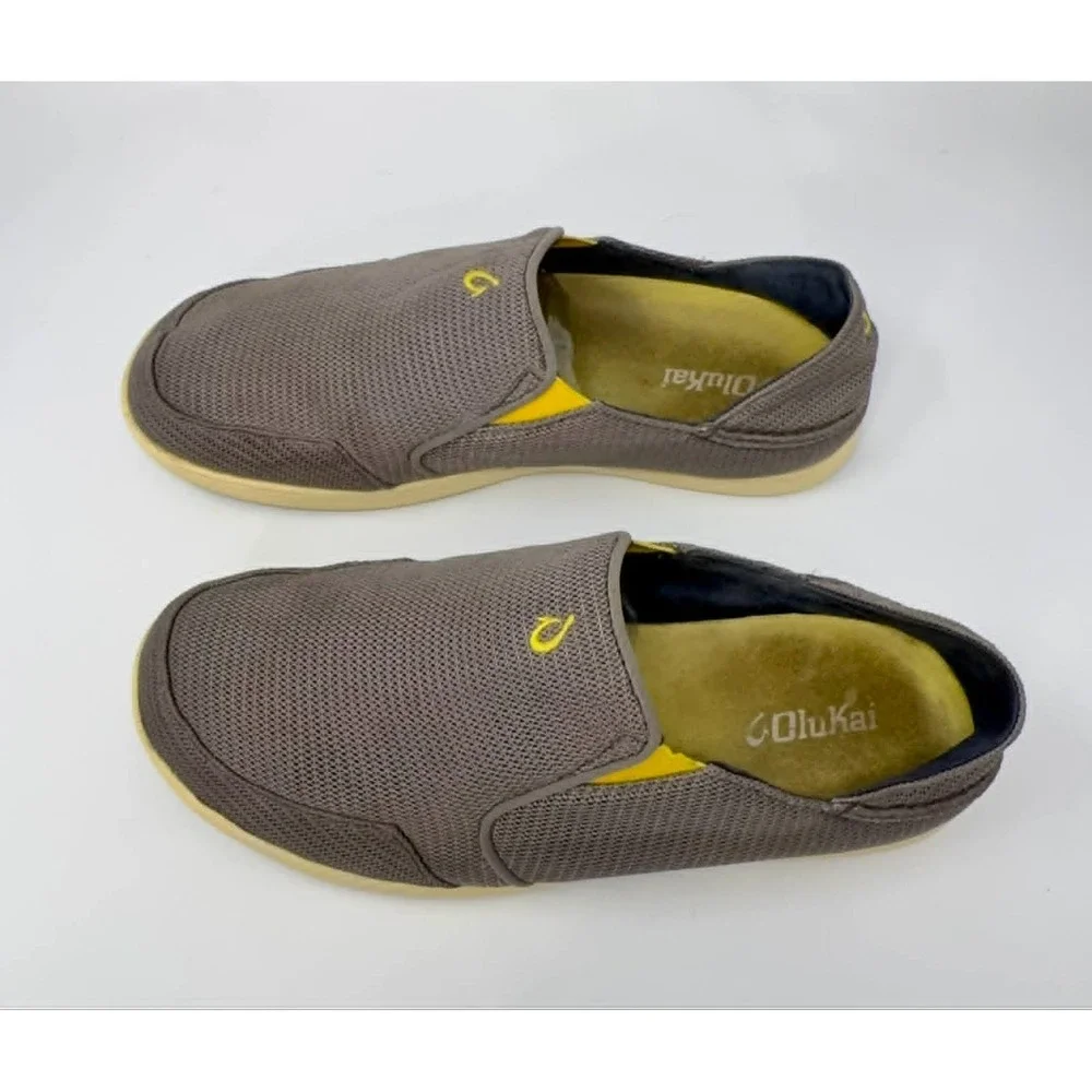 OluKai Nohea Mesh Slip On Shoes Mens 9.5 Taupe Brown‎ Casual Comfort Loafers